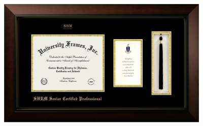 Society for Human Resource Management - Senior Certified Professional Diploma with Announcement & Tassel Box Frame in Legacy Black Cherry with Black & Gold Mats for document: 8 1/2"h x 11"w  , diploma: 7"h x 4"w  