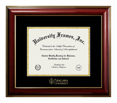 Niagara University Diploma Frame in Classic Mahogany with Gold Trim with Black & Gold Mats for document: 8 1/2"h x 11"w  