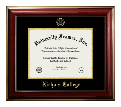 Nichols College Diploma Frame in Classic Mahogany with Gold Trim with Black & Gold Mats for document: 8 1/2"h x 11"w  