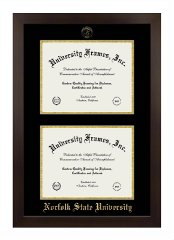 Norfolk State University Double Diploma Frame in Manhattan Espresso with Black & Gold Mats for document: 8 1/2"h x 11"w  , document: 8 1/2"h x 11"w  