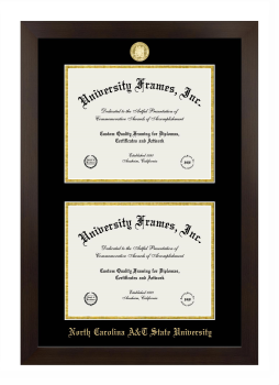 North Carolina A&T State University Double Diploma Frame in Manhattan Espresso with Black & Gold Mats for document: 8 1/2"h x 11"w  , document: 8 1/2"h x 11"w  