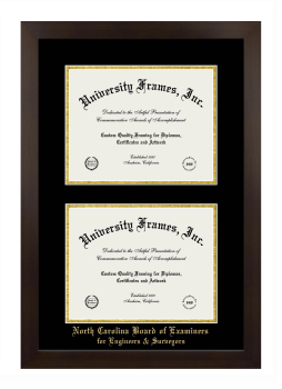 North Carolina Board of Examiners for Engineers & Surveyors Double Diploma Frame in Manhattan Espresso with Black & Gold Mats for document: 8 1/2"h x 11"w  , document: 8 1/2"h x 11"w  