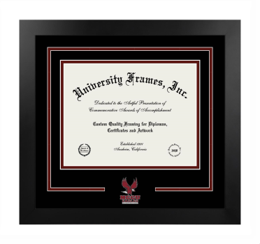 North Carolina Central University Logo Mat Frame in Manhattan Black with Black & Maroon Mats for document: 8 1/2"h x 11"w  