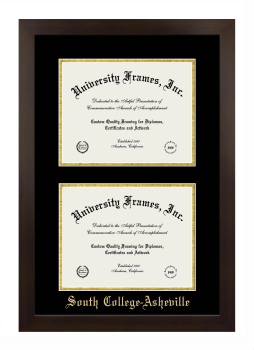 South College-Asheville Double Diploma Frame in Manhattan Espresso with Black & Gold Mats for document: 8 1/2"h x 11"w  , document: 8 1/2"h x 11"w  