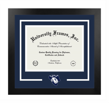 South Dakota School of Mines & Technology College of Engineering Logo Mat Frame in Manhattan Black with Navy Blue & White Mats for document: 8 1/2"h x 11"w  