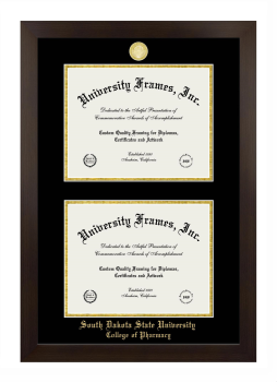 South Dakota State University College of Pharmacy Double Diploma Frame in Manhattan Espresso with Black & Gold Mats for document: 8 1/2"h x 11"w  , document: 8 1/2"h x 11"w  