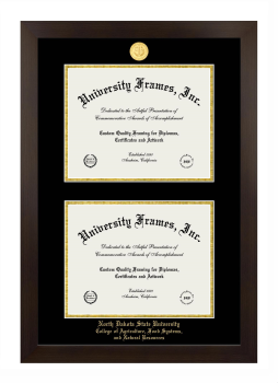 North Dakota State University College of Agriculture, Food Systems, and Natural Resources Double Diploma Frame in Manhattan Espresso with Black & Gold Mats for document: 8 1/2"h x 11"w  , document: 8 1/2"h x 11"w  
