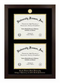 South Dakota State University College of Pharmacy and Allied Health Professions Double Diploma Frame in Manhattan Espresso with Black & Gold Mats for document: 8 1/2"h x 11"w  , document: 8 1/2"h x 11"w  