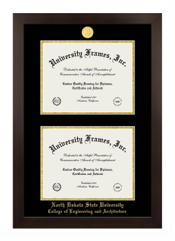 North Dakota State University College of Engineering and Architecture Double Diploma Frame in Manhattan Espresso with Black & Gold Mats for document: 8 1/2"h x 11"w  , document: 8 1/2"h x 11"w  
