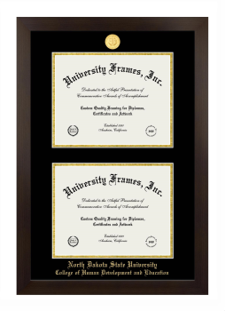 North Dakota State University College of Human Development and Education Double Diploma Frame in Manhattan Espresso with Black & Gold Mats for document: 8 1/2"h x 11"w  , document: 8 1/2"h x 11"w  