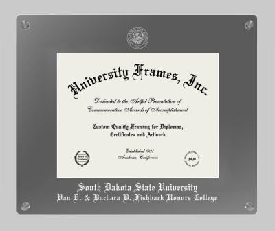 South Dakota State University Van D. & Barbara B. Fishback Honors College Lucent Clear-over-Smoke Frame in Lucent Smoke Moulding with Lucent Smoke Mat for document: 8 1/2"h x 11"w  