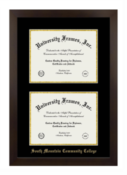 South Mountain Community College Double Diploma Frame in Manhattan Espresso with Black & Gold Mats for document: 8 1/2"h x 11"w  , document: 8 1/2"h x 11"w  