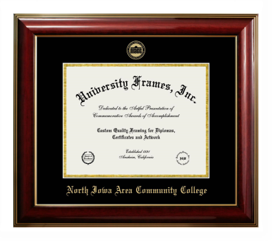 North Iowa Area Community College Diploma Frame in Classic Mahogany with Gold Trim with Black & Gold Mats for document: 8 1/2"h x 11"w  
