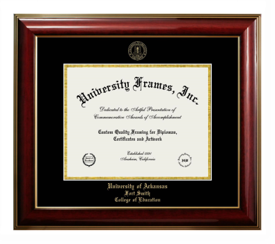 University of Arkansas Fort Smith College of Education Diploma Frame in Classic Mahogany with Gold Trim with Black & Gold Mats for document: 8 1/2"h x 11"w  