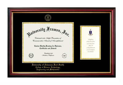 University of Arkansas Fort Smith College of Science, Technology, Engineering and Mathematics Diploma with Announcement Frame in Petite Mahogany with Gold Trim with Black & Gold Mats for document: 8 1/2"h x 11"w  , diploma: 7"h x 4"w  