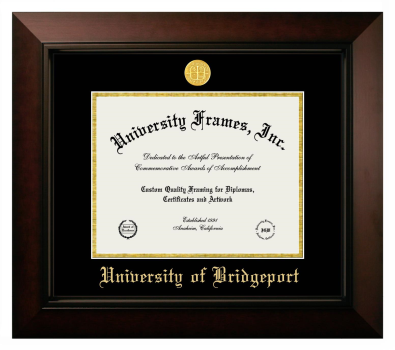 University of Bridgeport Diploma Frame in Legacy Black Cherry with Black & Gold Mats for document: 8 1/2"h x 11"w  