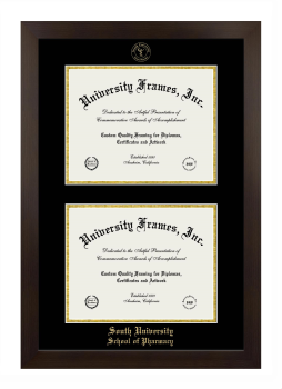 South University School of Pharmacy (Savannah) Double Diploma Frame in Manhattan Espresso with Black & Gold Mats for document: 8 1/2"h x 11"w  , document: 8 1/2"h x 11"w  