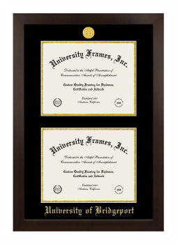 University of Bridgeport Double Diploma Frame in Manhattan Espresso with Black & Gold Mats for document: 8 1/2"h x 11"w  , document: 8 1/2"h x 11"w  