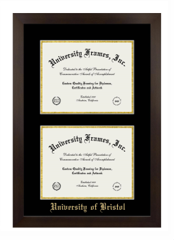 University of Bristol Double Diploma Frame in Manhattan Espresso with Black & Gold Mats for document: 8 1/2"h x 11"w  , document: 8 1/2"h x 11"w  