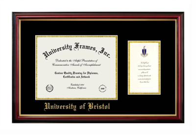 University of Bristol Diploma with Announcement Frame in Petite Mahogany with Gold Trim with Black & Gold Mats for document: 8 1/2"h x 11"w  , diploma: 7"h x 4"w  