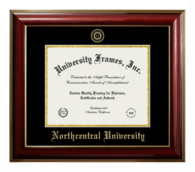 Northcentral University Diploma Frame in Classic Mahogany with Gold Trim with Black & Gold Mats for document: 8 1/2"h x 11"w  