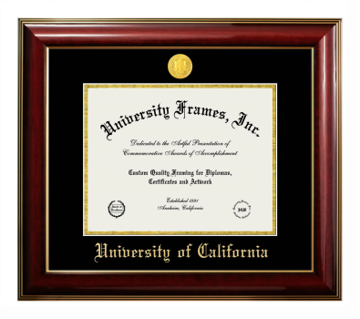 University of California Diploma Frame in Classic Mahogany with Gold Trim with Black & Gold Mats for document: 8 1/2"h x 11"w  