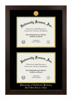 University of California Berkeley Boalt Hall School of Law Double Diploma Frame in Manhattan Espresso with Black & Gold Mats for document: 8 1/2"h x 11"w  , document: 8 1/2"h x 11"w  