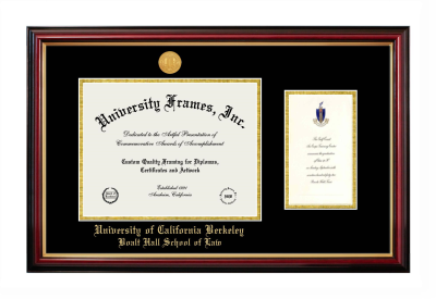 University of California Berkeley Boalt Hall School of Law Diploma with Announcement Frame in Petite Mahogany with Gold Trim with Black & Gold Mats for document: 8 1/2"h x 11"w  , diploma: 7"h x 4"w  