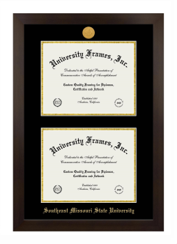 Southeast Missouri State University Double Diploma Frame in Manhattan Espresso with Black & Gold Mats for document: 8 1/2"h x 11"w  , document: 8 1/2"h x 11"w  