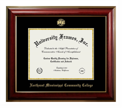 Northeast Mississippi Community College Diploma Frame in Classic Mahogany with Gold Trim with Black & Gold Mats for document: 8 1/2"h x 11"w  