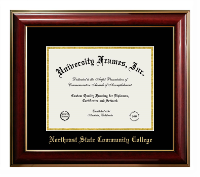 Northeast State Community College Diploma Frame in Classic Mahogany with Gold Trim with Black & Gold Mats for document: 8 1/2"h x 11"w  