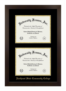 Northeast State Community College Double Diploma Frame in Manhattan Espresso with Black & Gold Mats for document: 8 1/2"h x 11"w  , document: 8 1/2"h x 11"w  