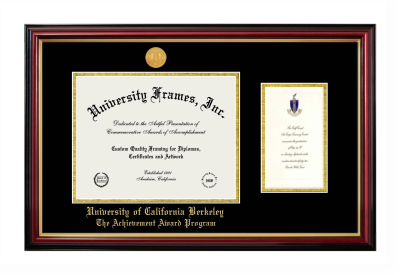 University of California Berkeley The Achievement Award Program Diploma with Announcement Frame in Petite Mahogany with Gold Trim with Black & Gold Mats for document: 8 1/2"h x 11"w  , diploma: 7"h x 4"w  