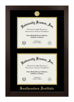 Southeastern Institute Double Diploma Frame in Manhattan Espresso with Black & Gold Mats for document: 8 1/2"h x 11"w  , document: 8 1/2"h x 11"w  