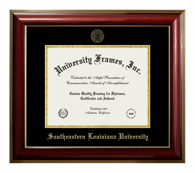Southeastern Louisiana University Diploma Frame in Classic Mahogany with Gold Trim with Black & Gold Mats for document: 8 1/2"h x 11"w  