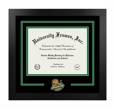 Southeastern Louisiana University Logo Mat Frame in Manhattan Black with Black & Kelly Green Mats for document: 8 1/2"h x 11"w  