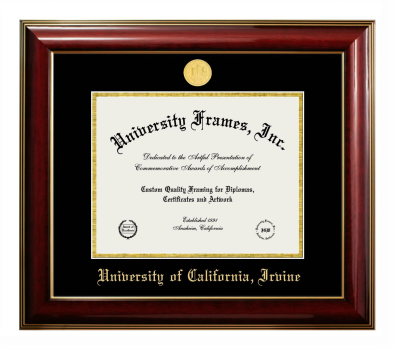 University of California Irvine Diploma Frame in Classic Mahogany with Gold Trim with Black & Gold Mats for document: 8 1/2"h x 11"w  
