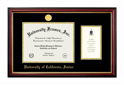 University of California Irvine Diploma with Announcement Frame in Petite Mahogany with Gold Trim with Black & Gold Mats for document: 8 1/2"h x 11"w  , diploma: 7"h x 4"w  