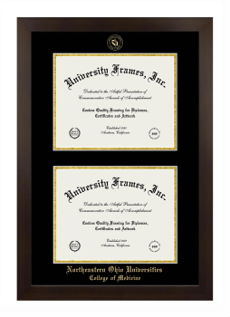 Northeastern Ohio Universities College of Medicine Double Diploma Frame in Manhattan Espresso with Black & Gold Mats for document: 8 1/2"h x 11"w  , document: 8 1/2"h x 11"w  