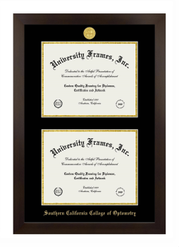 Southern California College of Optometry (Marshall B. Ketchum U) Double Diploma Frame in Manhattan Espresso with Black & Gold Mats for document: 8 1/2"h x 11"w  , document: 8 1/2"h x 11"w  