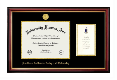 Southern California College of Optometry (Marshall B. Ketchum U) Diploma with Announcement Frame in Petite Mahogany with Gold Trim with Black & Gold Mats for document: 8 1/2"h x 11"w  , diploma: 7"h x 4"w  