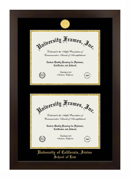 University of California Irvine School of Law Double Diploma Frame in Manhattan Espresso with Black & Gold Mats for document: 8 1/2"h x 11"w  , document: 8 1/2"h x 11"w  