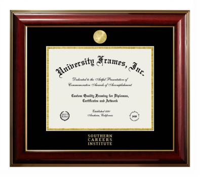 Southern Careers Institute Diploma Frame in Classic Mahogany with Gold Trim with Black & Gold Mats for document: 8 1/2"h x 11"w  