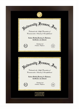 Southern Careers Institute Double Diploma Frame in Manhattan Espresso with Black & Gold Mats for document: 8 1/2"h x 11"w  , document: 8 1/2"h x 11"w  