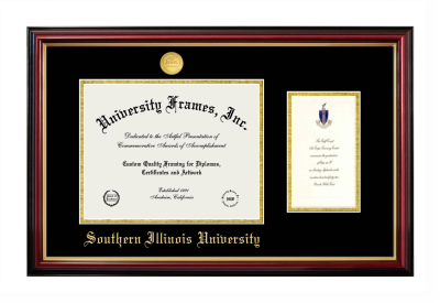 Southern Illinois University (Carbondale) Diploma with Announcement Frame in Petite Mahogany with Gold Trim with Black & Gold Mats for document: 8 1/2"h x 11"w  , diploma: 7"h x 4"w  