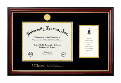 University of California Irvine The Henry Samueli School of Engineering Diploma with Announcement Frame in Petite Mahogany with Gold Trim with Black & Gold Mats for document: 8 1/2"h x 11"w  , diploma: 7"h x 4"w  