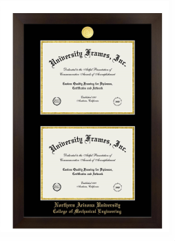 Northern Arizona University College of Mechanical Engineering Double Diploma Frame in Manhattan Espresso with Black & Gold Mats for document: 8 1/2"h x 11"w  , document: 8 1/2"h x 11"w  