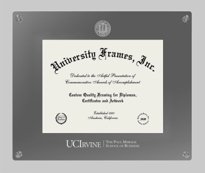 University of California Irvine The Paul Merage School of Business Lucent Clear-over-Smoke Frame in Lucent Smoke Moulding with Lucent Smoke Mat for document: 8 1/2"h x 11"w  