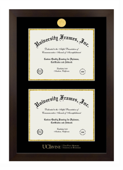 University of California Irvine The Paul Merage School of Business Double Diploma Frame in Manhattan Espresso with Black & Gold Mats for document: 8 1/2"h x 11"w  , document: 8 1/2"h x 11"w  