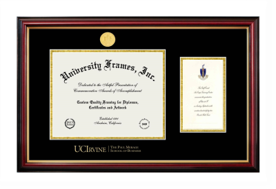 University of California Irvine The Paul Merage School of Business Diploma with Announcement Frame in Petite Mahogany with Gold Trim with Black & Gold Mats for document: 8 1/2"h x 11"w  , diploma: 7"h x 4"w  